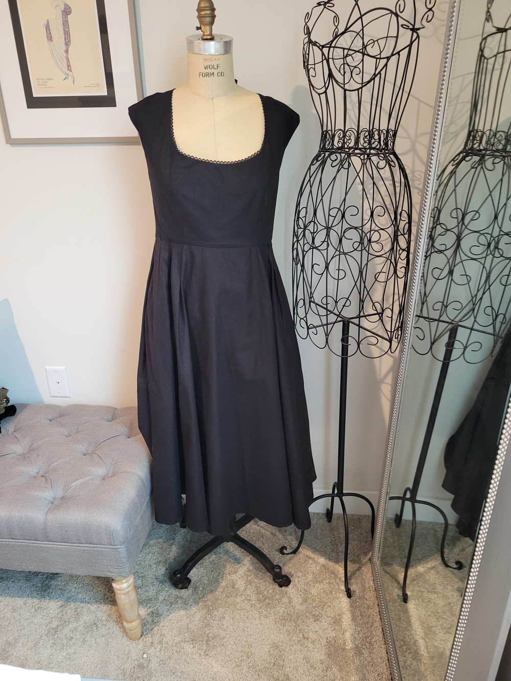 Black Scoop-Neck Midi Fit & Flare Dress